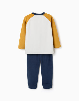 Pyjama en velours avec imprimé pour garçon, blanc/jaune/bleu foncé