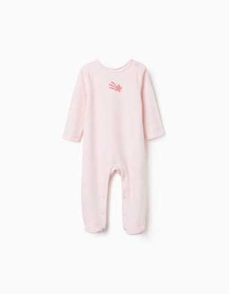 Velvet babygrow with star print for newborn and baby girls, light pink