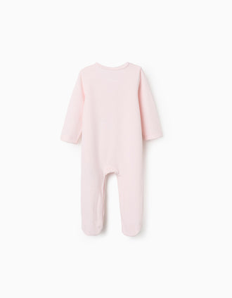 Velvet babygrow with star print for newborn and baby girls, light pink