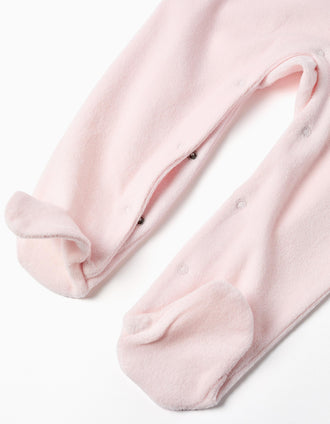 Velvet babygrow with star print for newborn and baby girls, light pink
