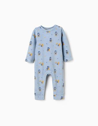Footless velvet babygrow with motif for newborn and baby boys, blue