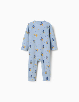 Footless velvet babygrow with motif for newborn and baby boys, blue