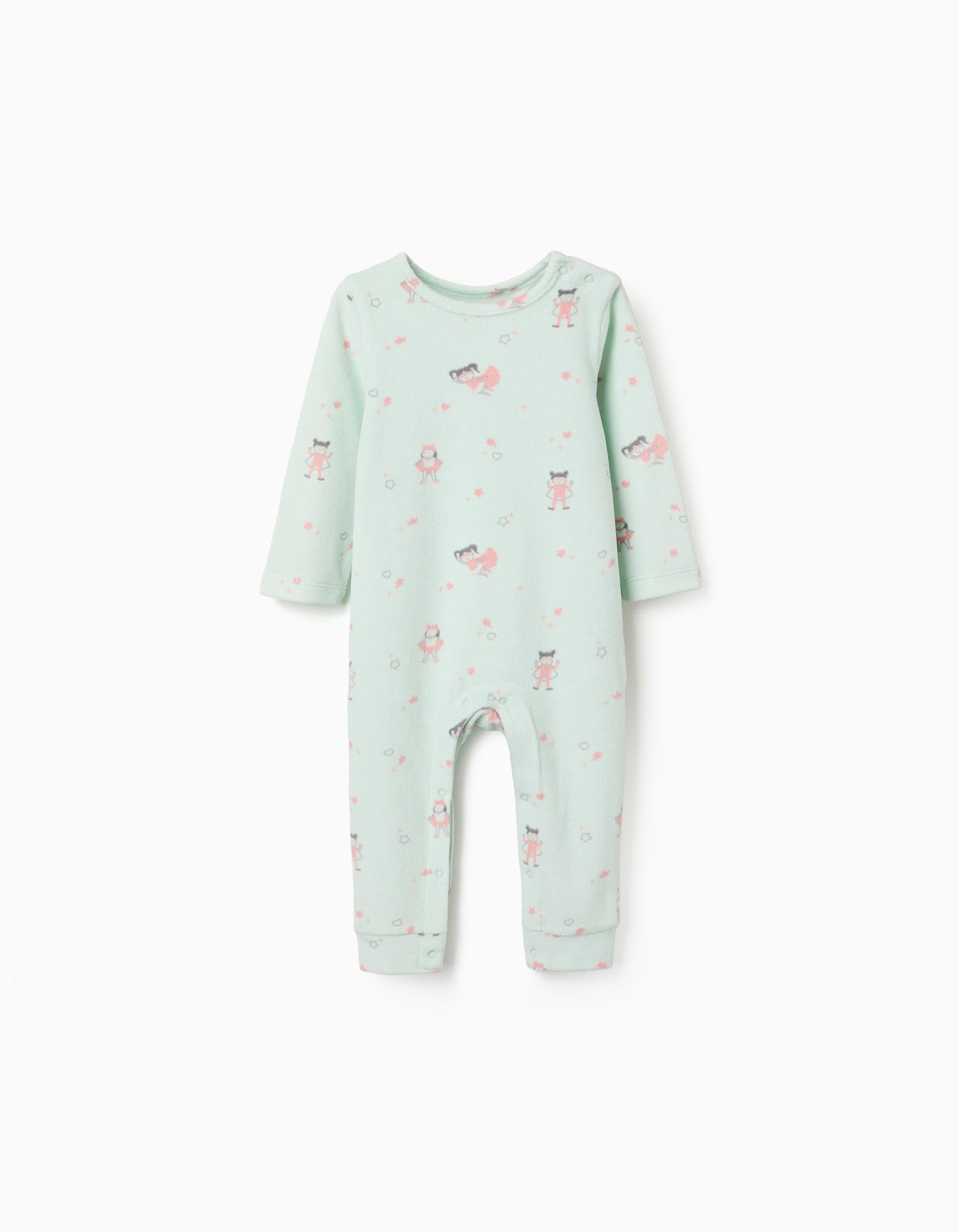 Babygrow sem pés de veludo com motivo para recém-nascida e bebé, verde