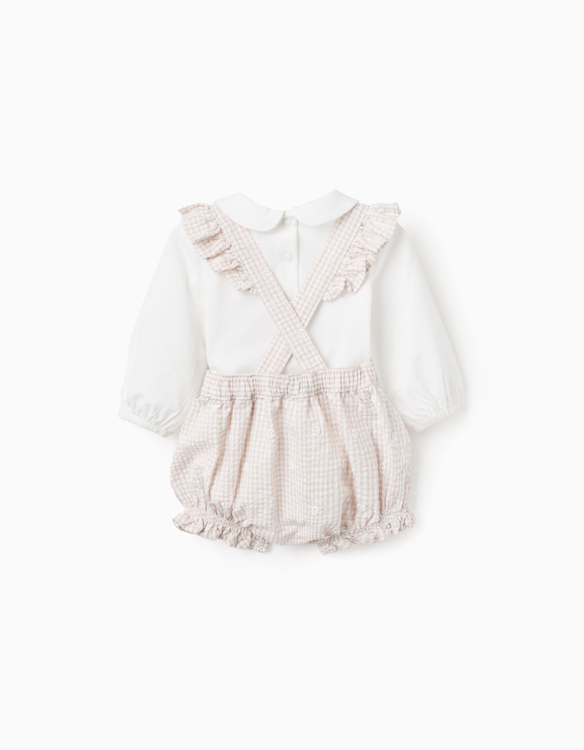 Conjunto de body + mono Vichy para recién nacida, blanco/beige