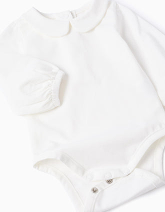 Bodysuit + jumpsuit with Vichy pattern for newborn girls, white/beige