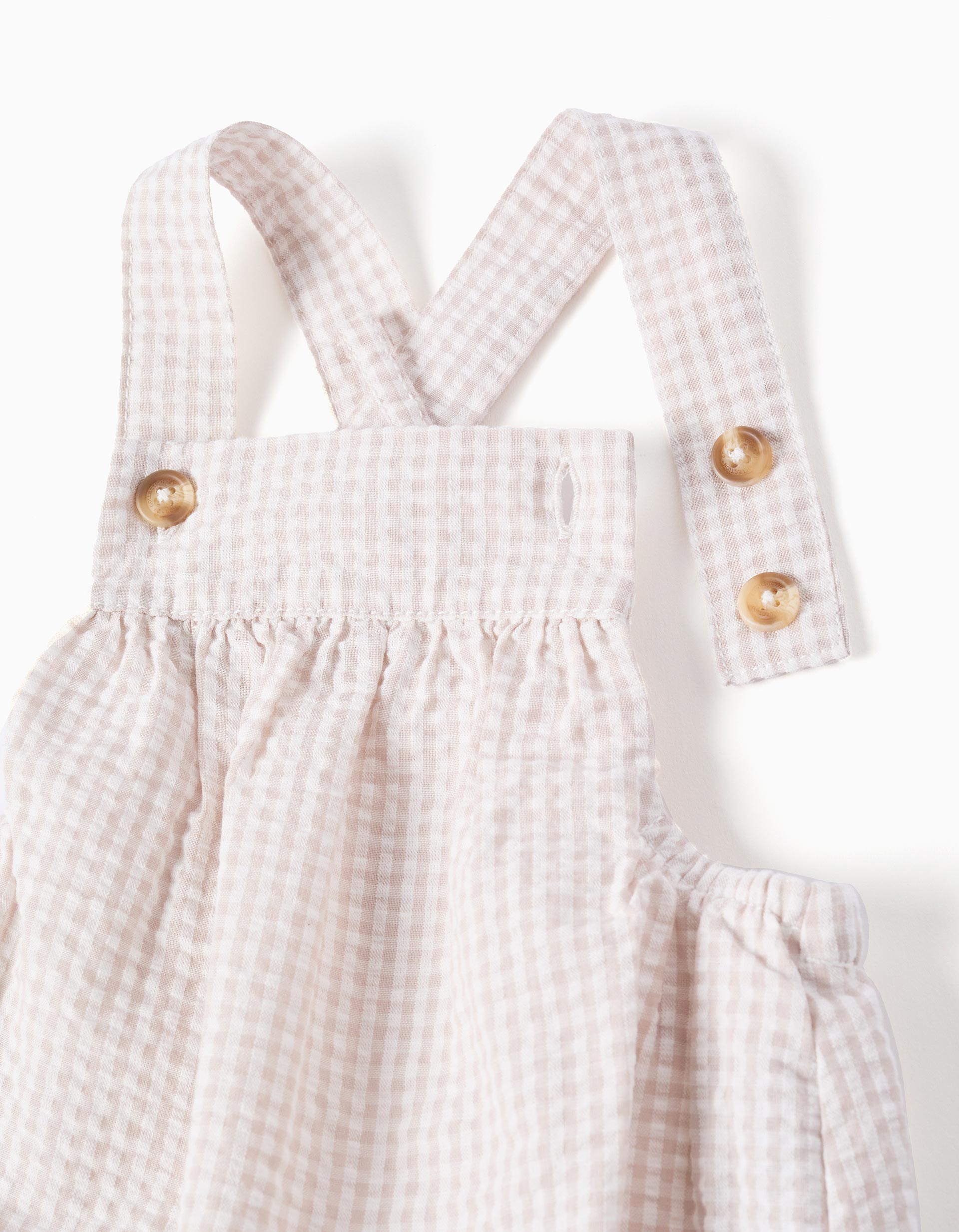 Body + mono Vichy para recién nacido, blanco/beige