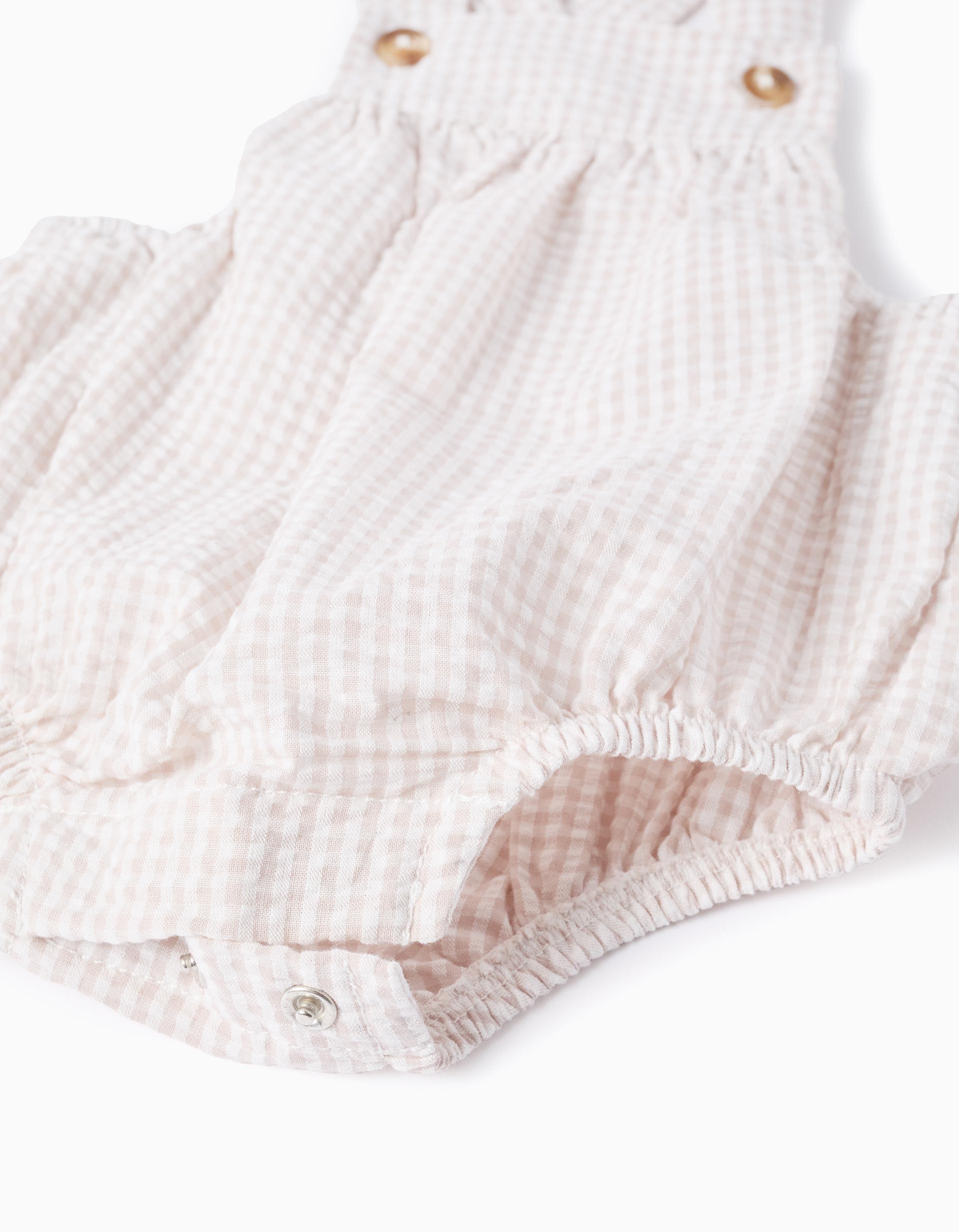 Body + mono Vichy para recién nacido, blanco/beige