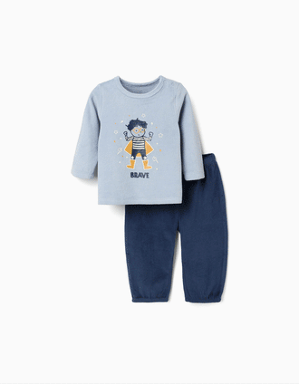 Glow-in-the-dark velvet pyjamas for newborn and baby boys, blue