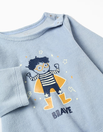 Glow-in-the-dark velvet pyjamas for newborn and baby boys, blue