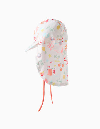 Boné legionário de praia com motivo para bebé menina, branco