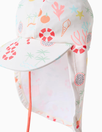 Boné legionário de praia com motivo para bebé menina, branco