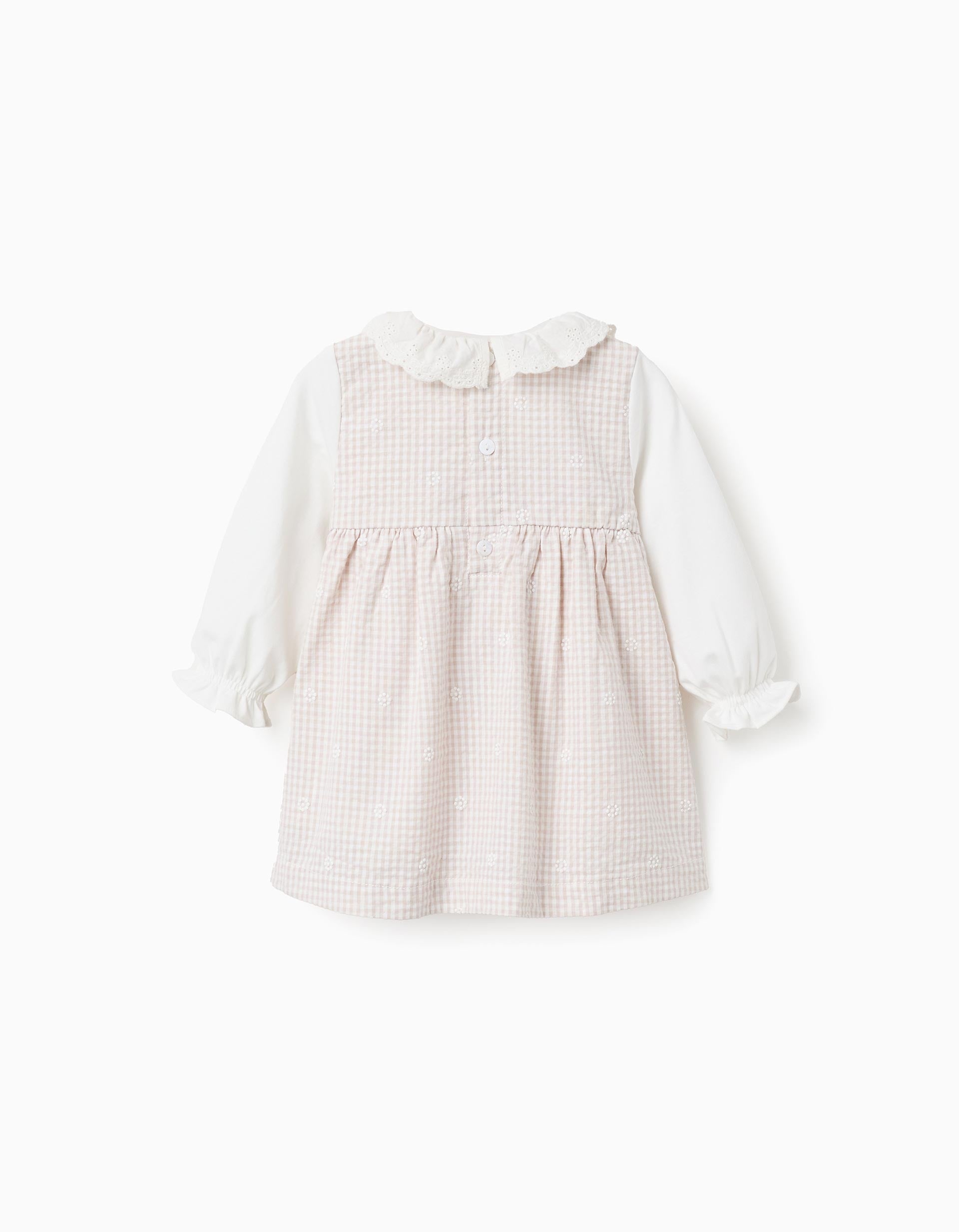 Vestido de algodón con Vichy para recién nacida, blanco/beige