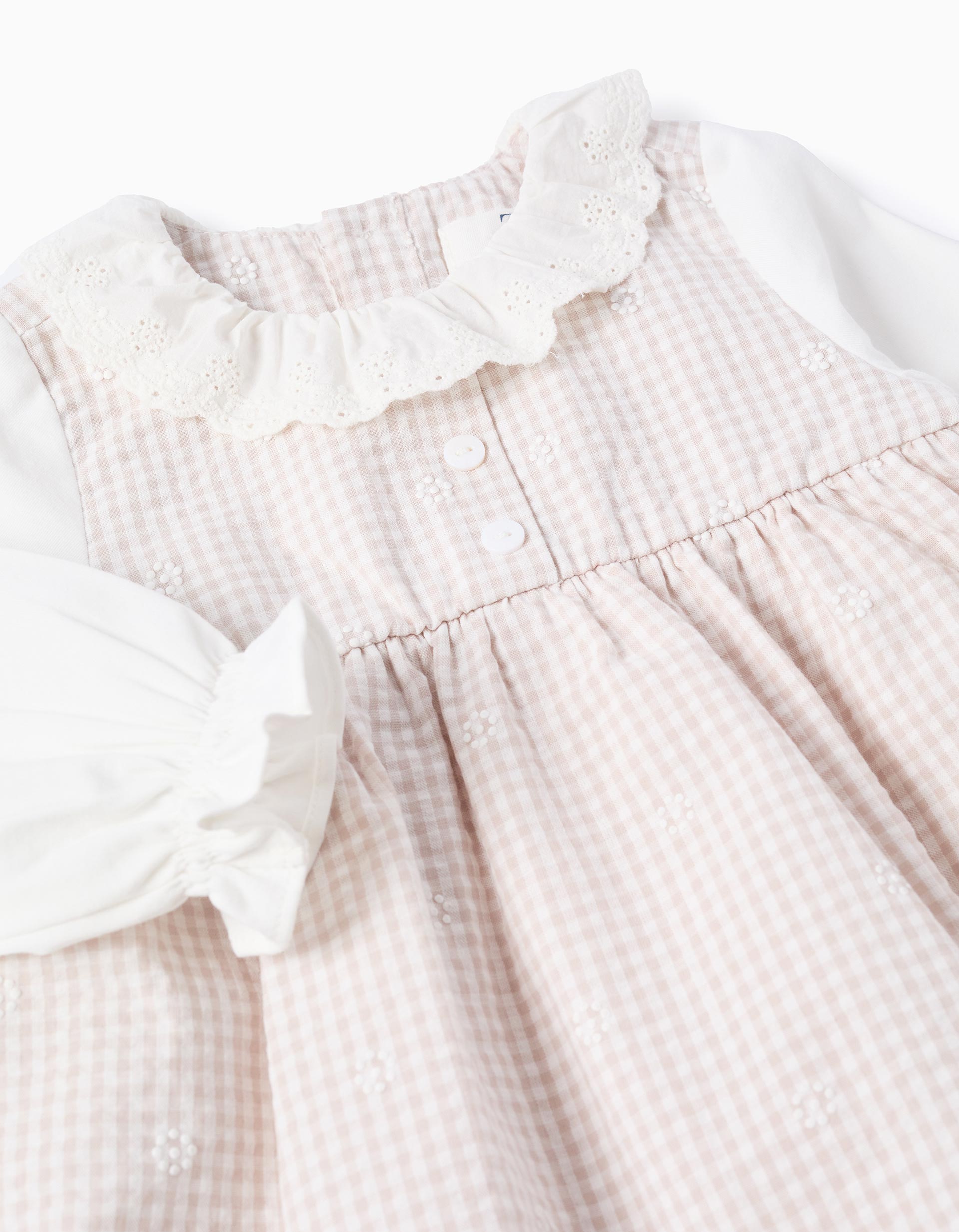 Vestido de algodón con Vichy para recién nacida, blanco/beige