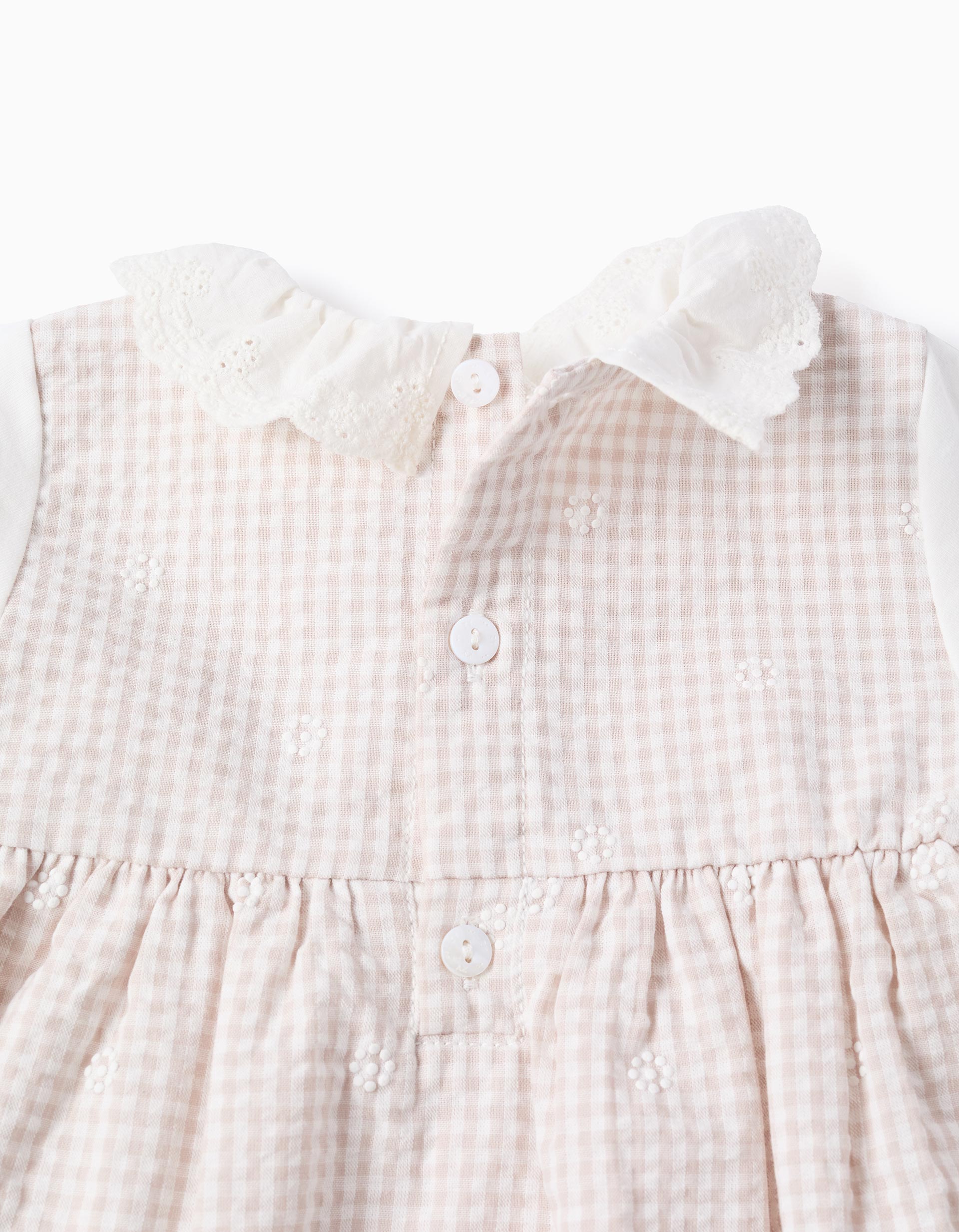 Vestido de algodón con Vichy para recién nacida, blanco/beige