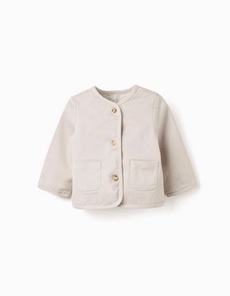 Quilted reversible jacket in cotton for newborn boys, beige