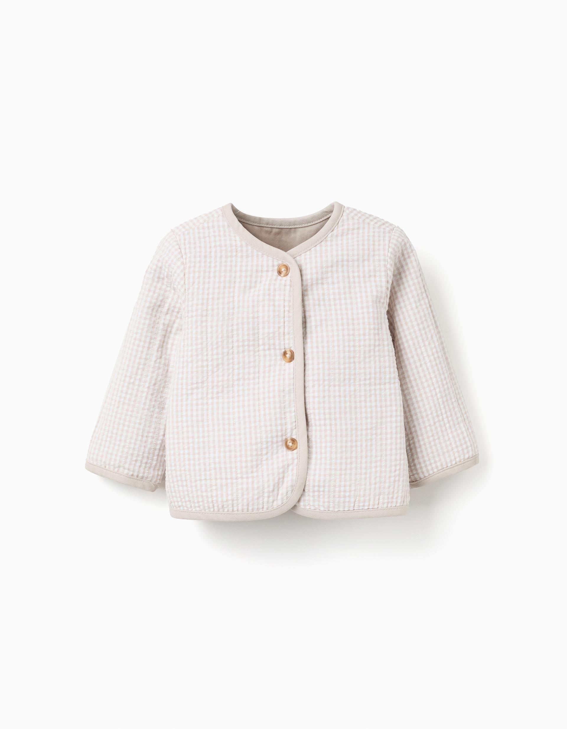 Chaqueta de algodón acolchada y reversible para recién nacido, beige
