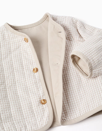 Quilted reversible jacket in cotton for newborn boys, beige