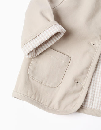 Quilted reversible jacket in cotton for newborn boys, beige