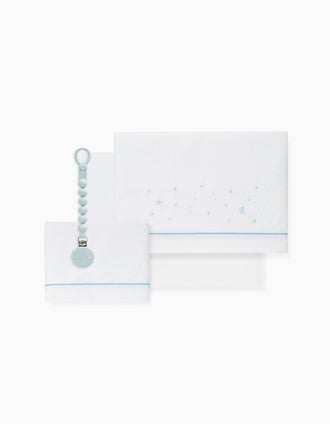 Set de Literie 3 Pcs en Coton Interbaby 'Stars' 60x120 cm, Bleu