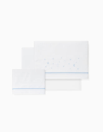 Set de Literie 3 Pcs en Coton Interbaby 'Stars' 60x120 cm, Bleu