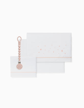 Set de Literie 3 Pcs en Coton Interbaby 'Stars' 60x120 cm, Rose
