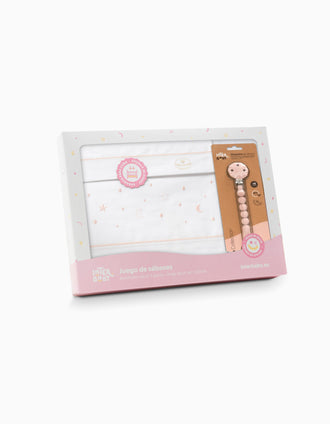 Set de Literie 3 Pcs en Coton Interbaby 'Stars' 60x120 cm, Rose