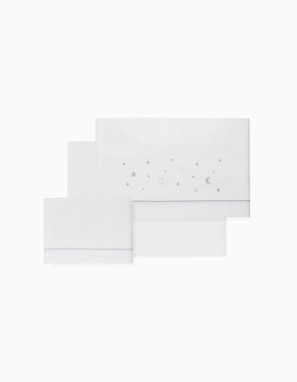 Set de Literie 3 Pcs en Coton Interbaby 'Stars' 60x120 cm, Gris
