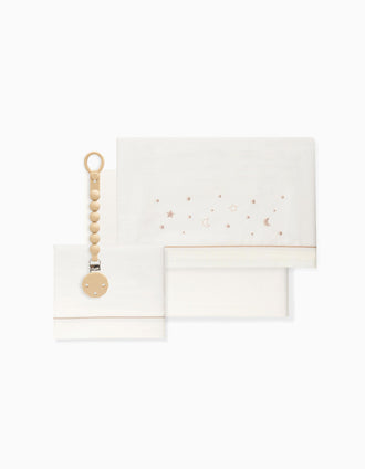 Set de Literie 3 Pcs en Coton Interbaby 'Stars' 60x120 cm, Beige