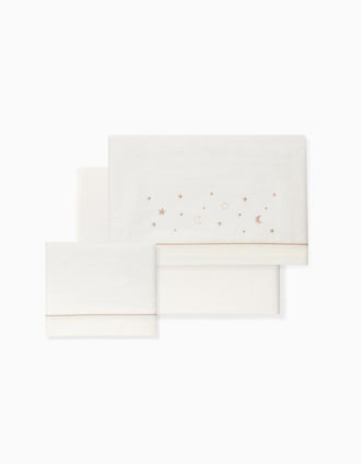 Set de Literie 3 Pcs en Coton Interbaby 'Stars' 60x120 cm, Beige