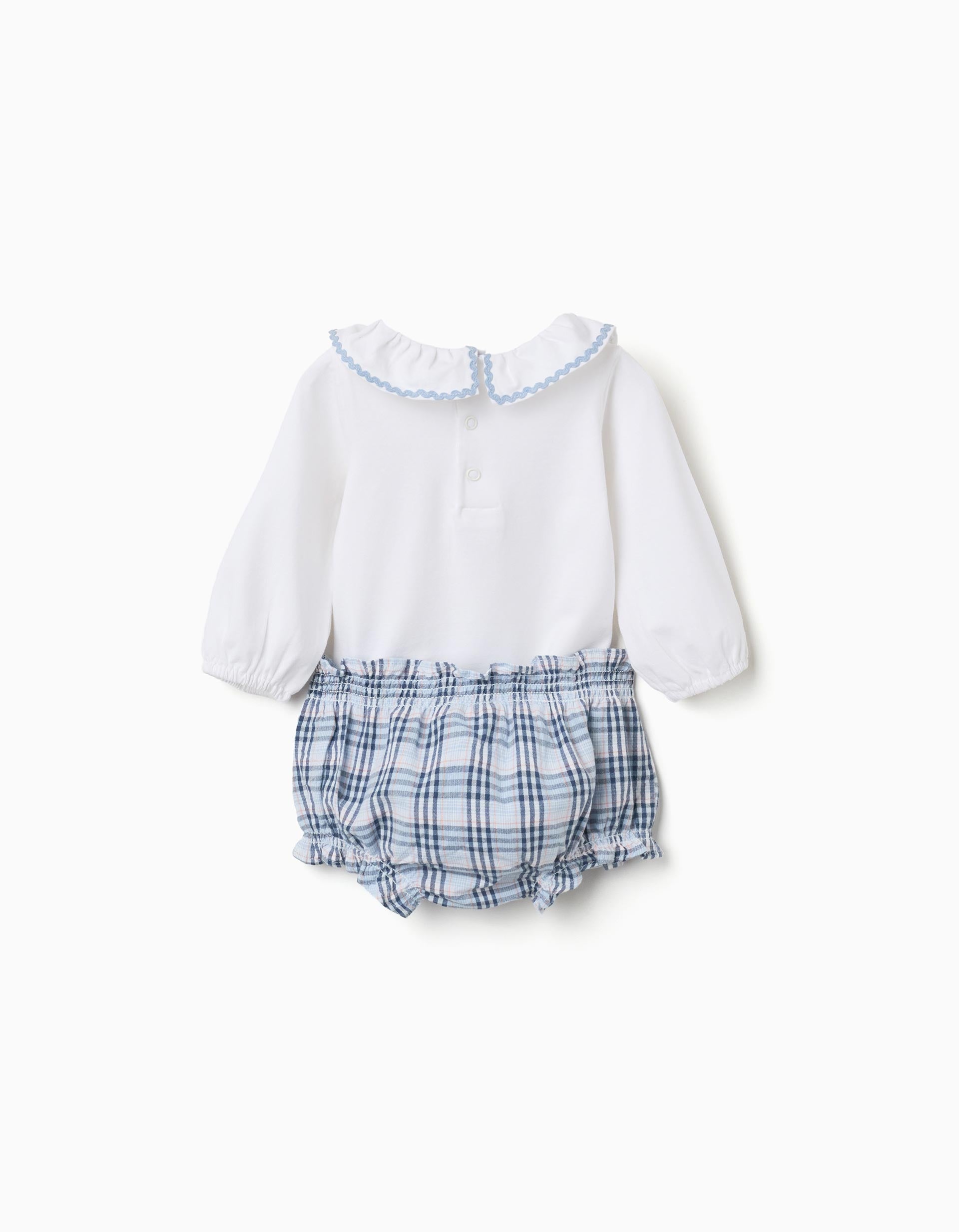 Body en coton + bloomer à carreaux B&S pour nouveau-née, blanc/bleu