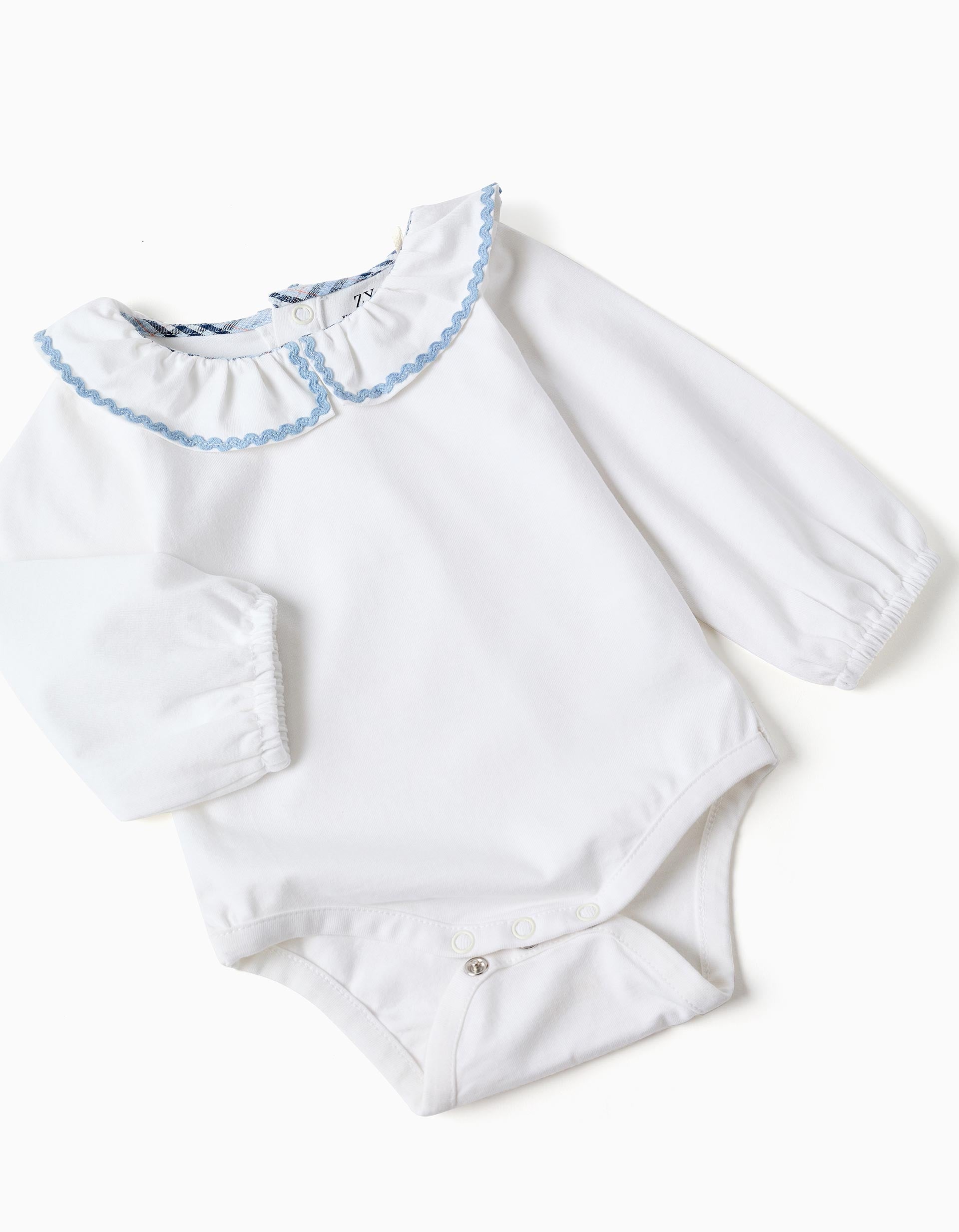 Body en coton + bloomer à carreaux B&S pour nouveau-née, blanc/bleu