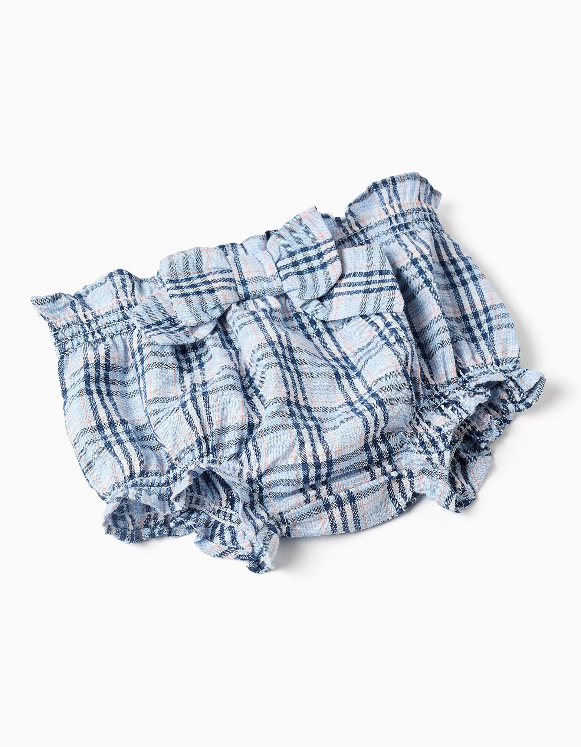 Body en coton + bloomer à carreaux B&S pour nouveau-née, blanc/bleu