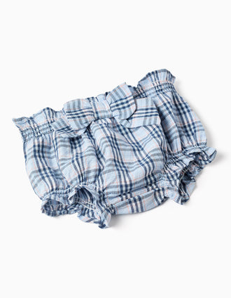 Cotton bodysuit + checked bloomers B&S for newborn girls, white/blue