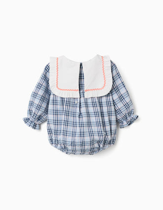 Cotton jumpsuit with checked pattern B&S for newborn girls, blue
