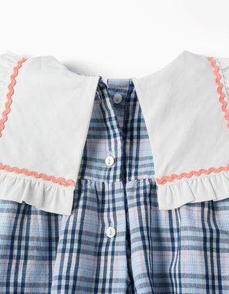 Cotton jumpsuit with checked pattern B&S for newborn girls, blue