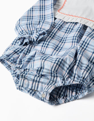 Cotton jumpsuit with checked pattern B&S for newborn girls, blue