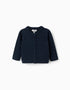 Knitted jacket with embossed lines for newborns, dark blue