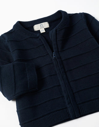 Gilet en maille avec lignes en relief pour nouveau-nés, bleu foncé