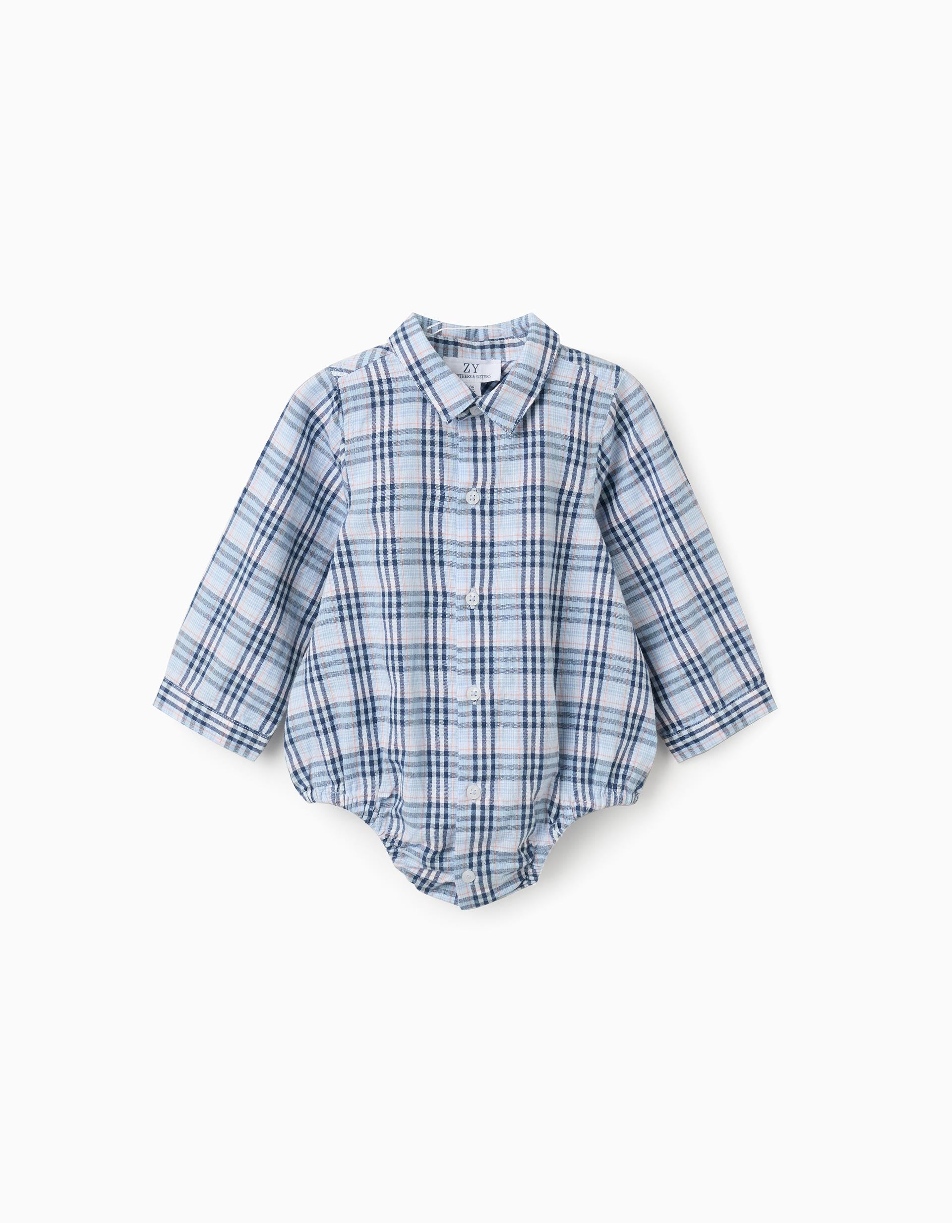 Body-chemise en coton et à carreaux B&S pour nouveau-né, bleu
