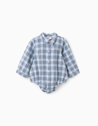 Cotton body-shirt with check pattern B&S for newborn boys, blue