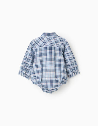 Cotton body-shirt with check pattern B&S for newborn boys, blue