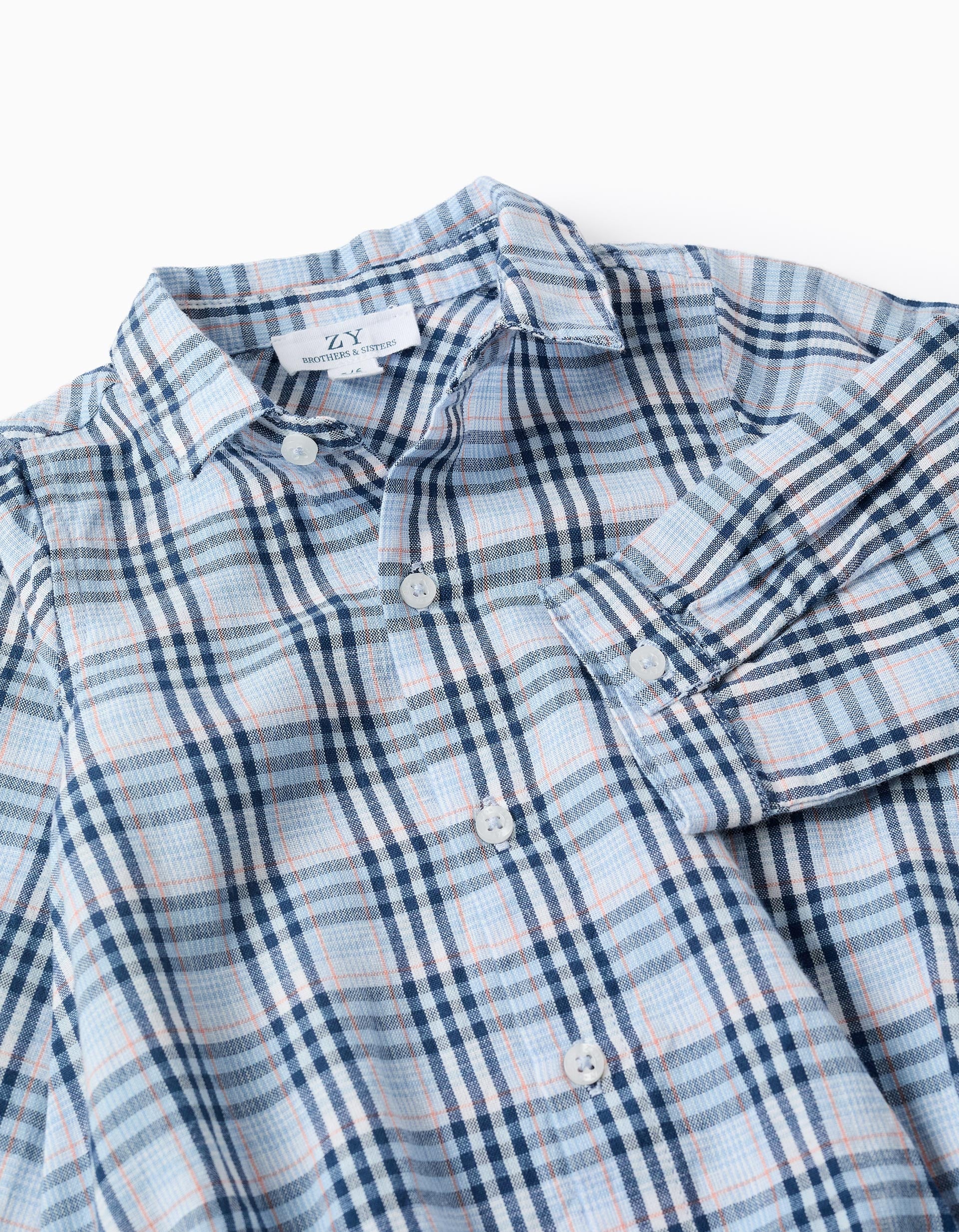 Body-chemise en coton et à carreaux B&S pour nouveau-né, bleu