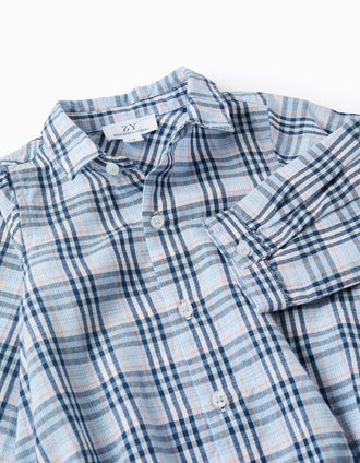 Cotton body-shirt with check pattern B&S for newborn boys, blue