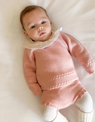 Cotton knit jumper and shorts set for newborn girls, light pink