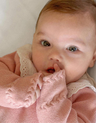 Cotton knit jumper and shorts set for newborn girls, light pink