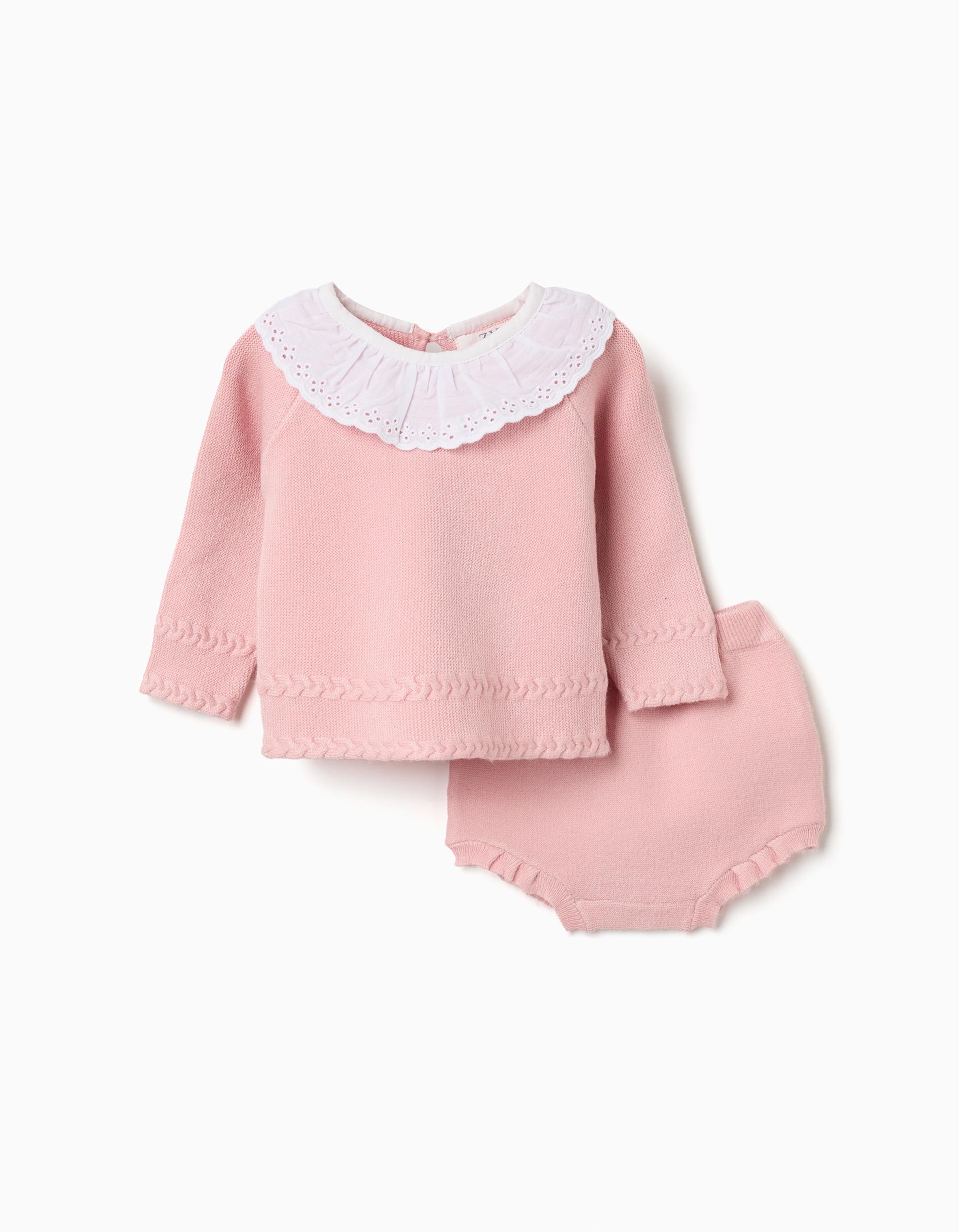 Ensemble pull et short en maille pour nouveau-née, rose clair