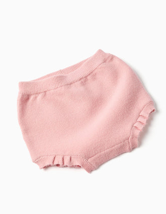 Cotton knit jumper and shorts set for newborn girls, light pink