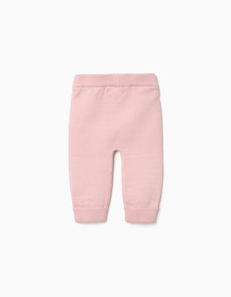 Cotton knit trousers with elastic waist for newborn girls, light pink