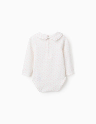 Long sleeve bodysuit with floral motif for newborn girls, white/pink