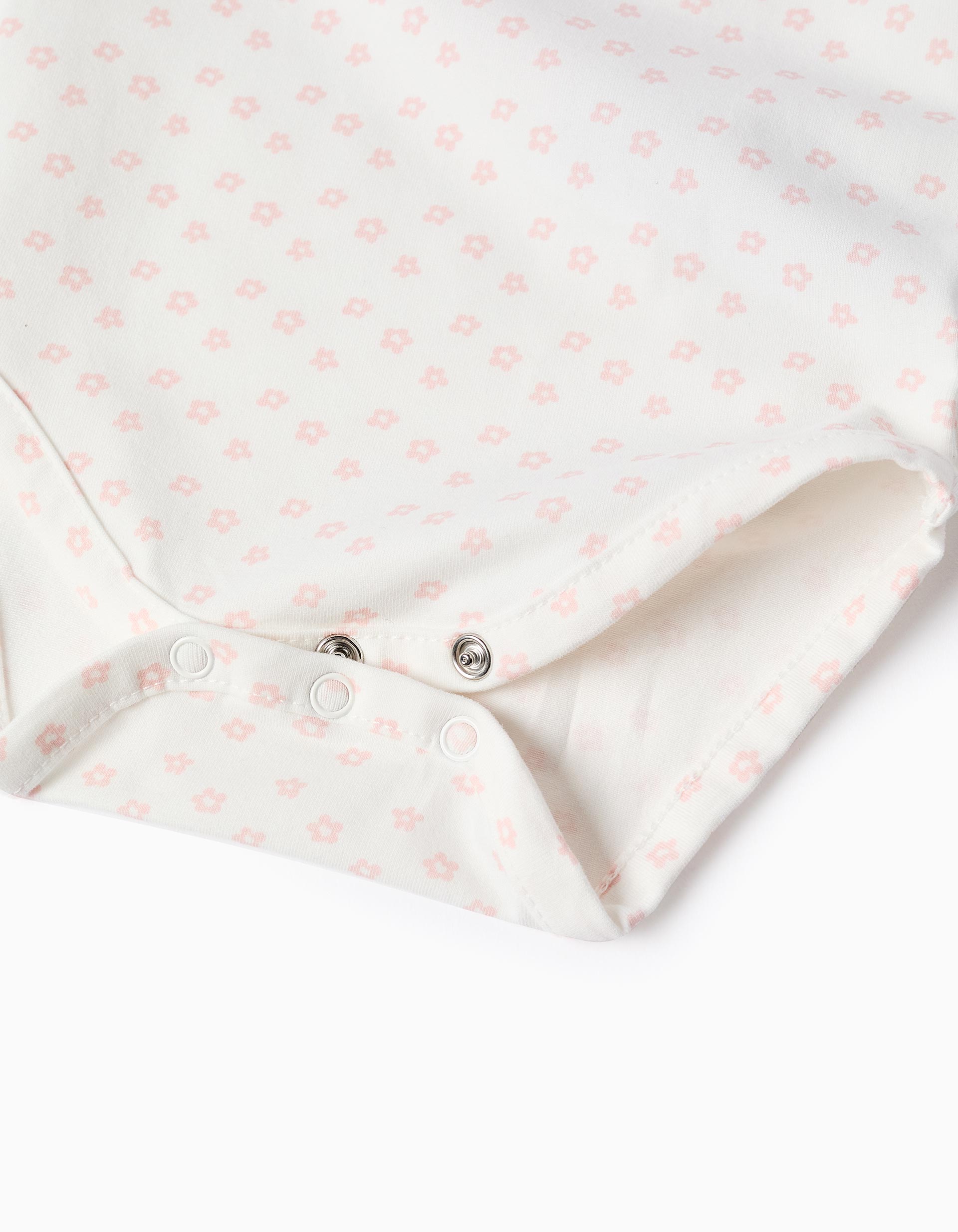 Body à manches longues et motif floral pour nouveau-née, blanc/rose
